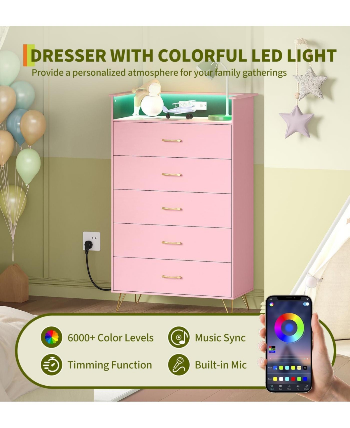 gaomon 5-Drawer Tall Dresser for Bedroom, Wood Chest of Drawers with Silent Closing Slides, Water-Resistant White Storage Organizer for Hallway
