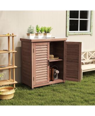 31.5x17x36" Potting Bench with Storage Cabinet and Metal Tabletop