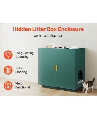 31.5" Hidden Litter Box Cabinet with Ventilated Doors - Wooden Cat Washroom End Table for Most Litter Boxes