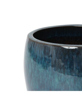 Oceanside Teal Ceramic Planter Pot , 11.8” Tall Glossy Plant Container with Drainage Hole