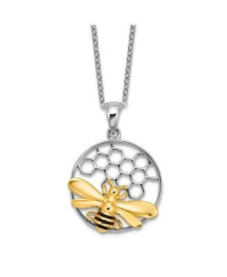 925 Sterling and Rhodium Plated Enamel Bee in Hive Necklace 25x18mm Pendant Necklace
