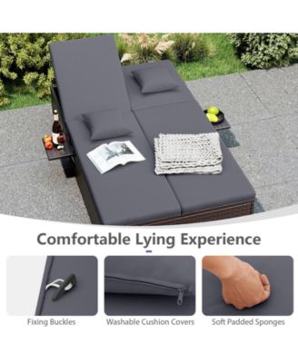Patio Daybed PE Wicker Double Chaise Lounge Adjustable Backrests Outdoor