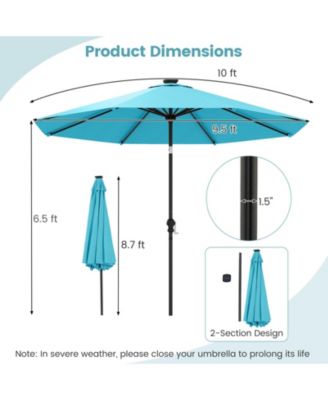 10 FT Solar Patio Umbrella w/96 Multi-colored LED Lights & 9 Modes Vented Top