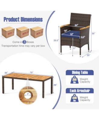 9 Pieces Patio PE Wicker Dining Set Outdoor Acacia Wood Table & Chairs