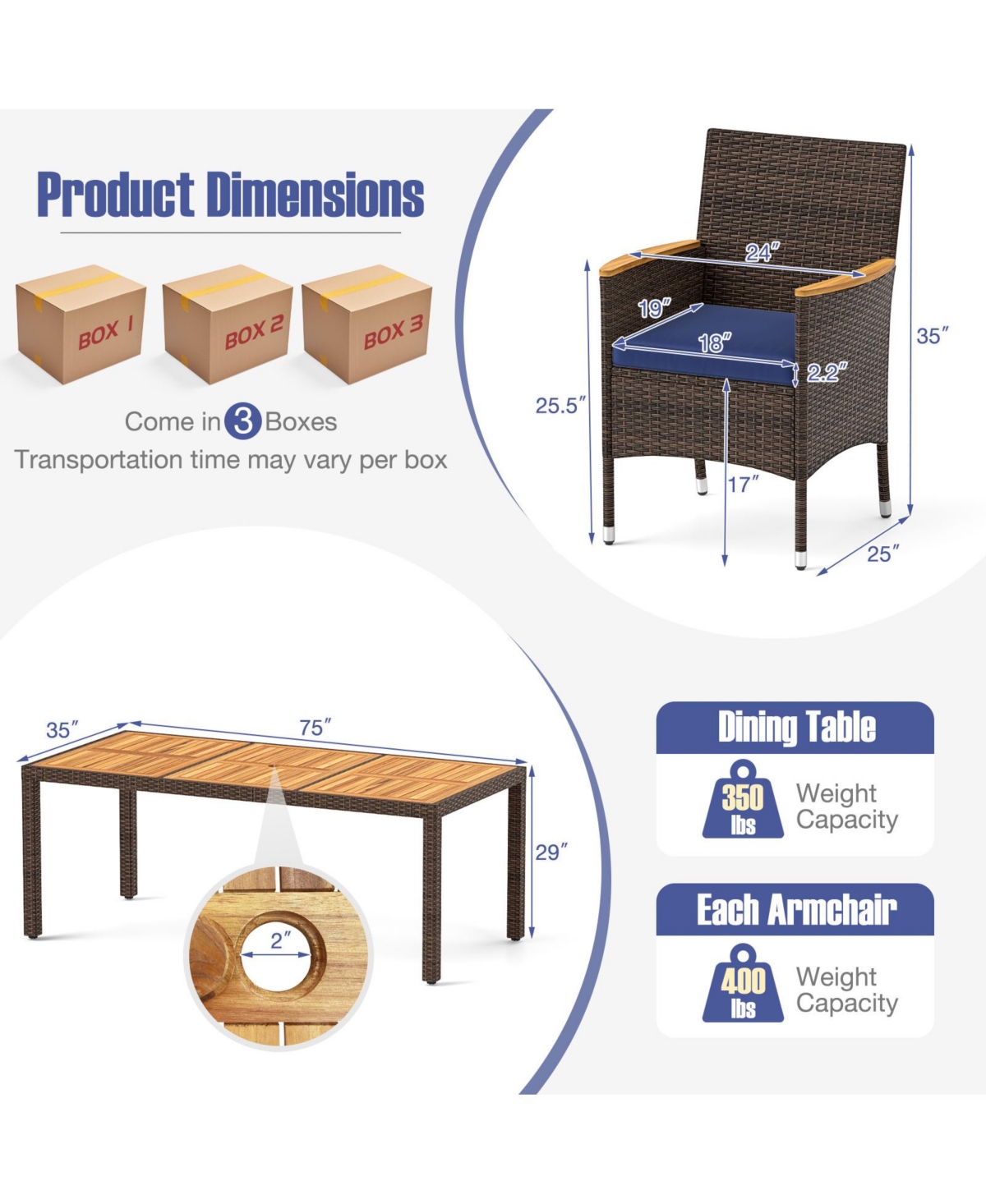 Gymax 9 Pieces Patio Pe Wicker Dining Set Outdoor Acacia Wood Table & Chairs