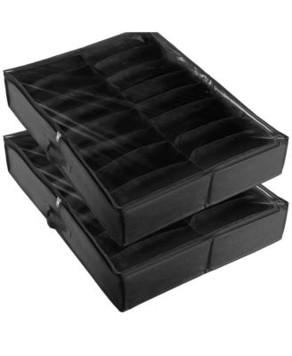 Under Bed Shoe Storage Organizer Set of 2, Underbed Shoes Closet Storage with 32 Compartments and Clear Window for Bedroom