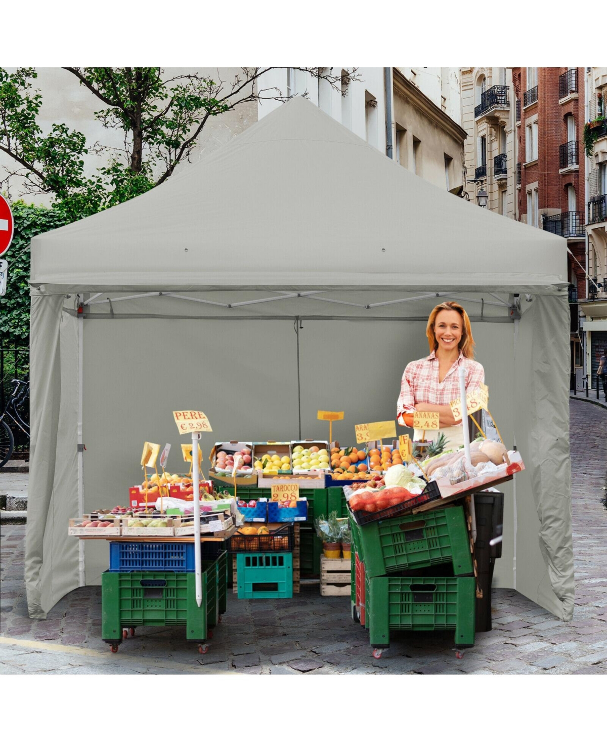 Mecale 10x10 ft Pop-Up Gazebo with 4 Adjustable Heights & Folding Awning