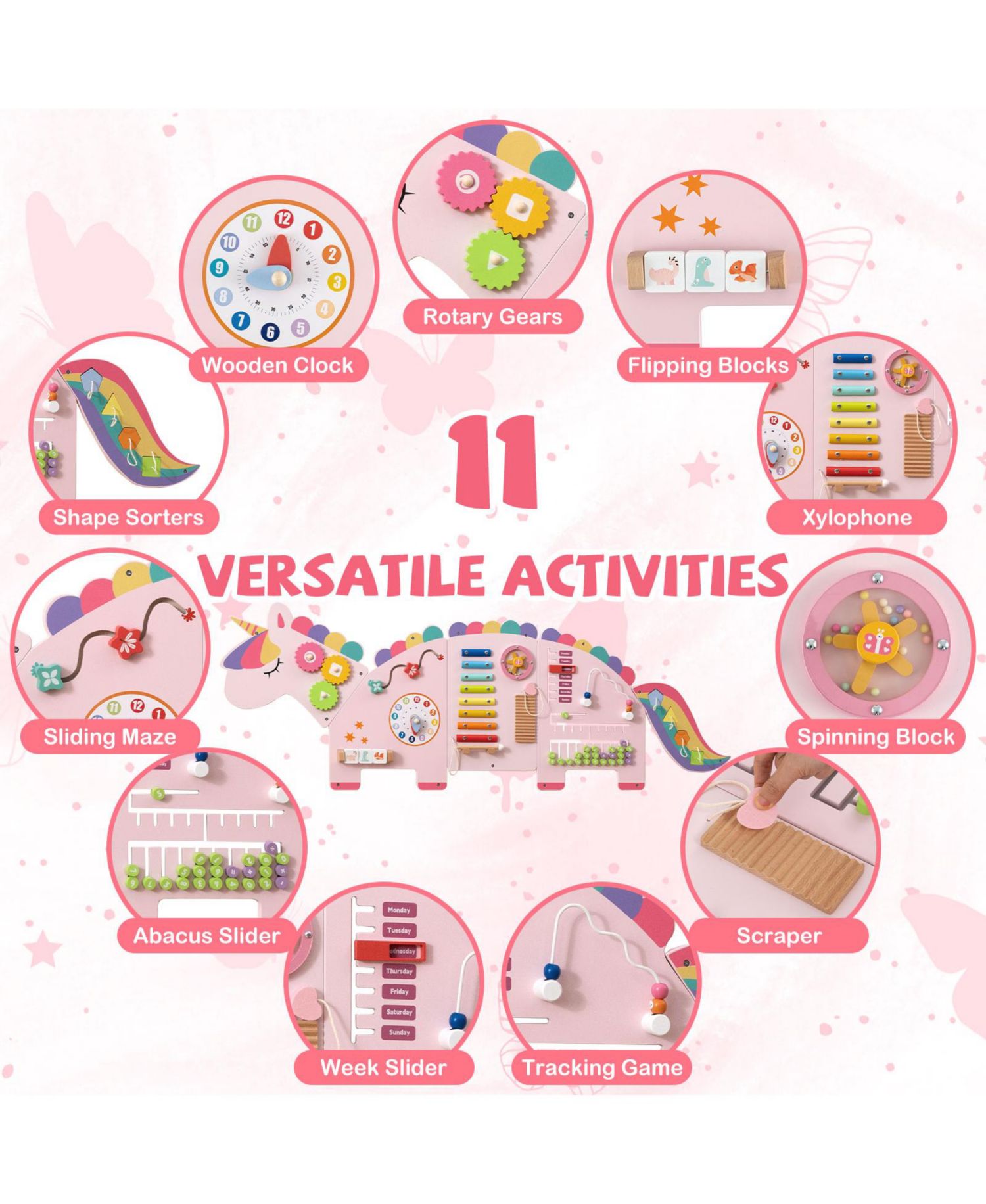 11-in-1 Montessori Wall-Mounted Busy Board