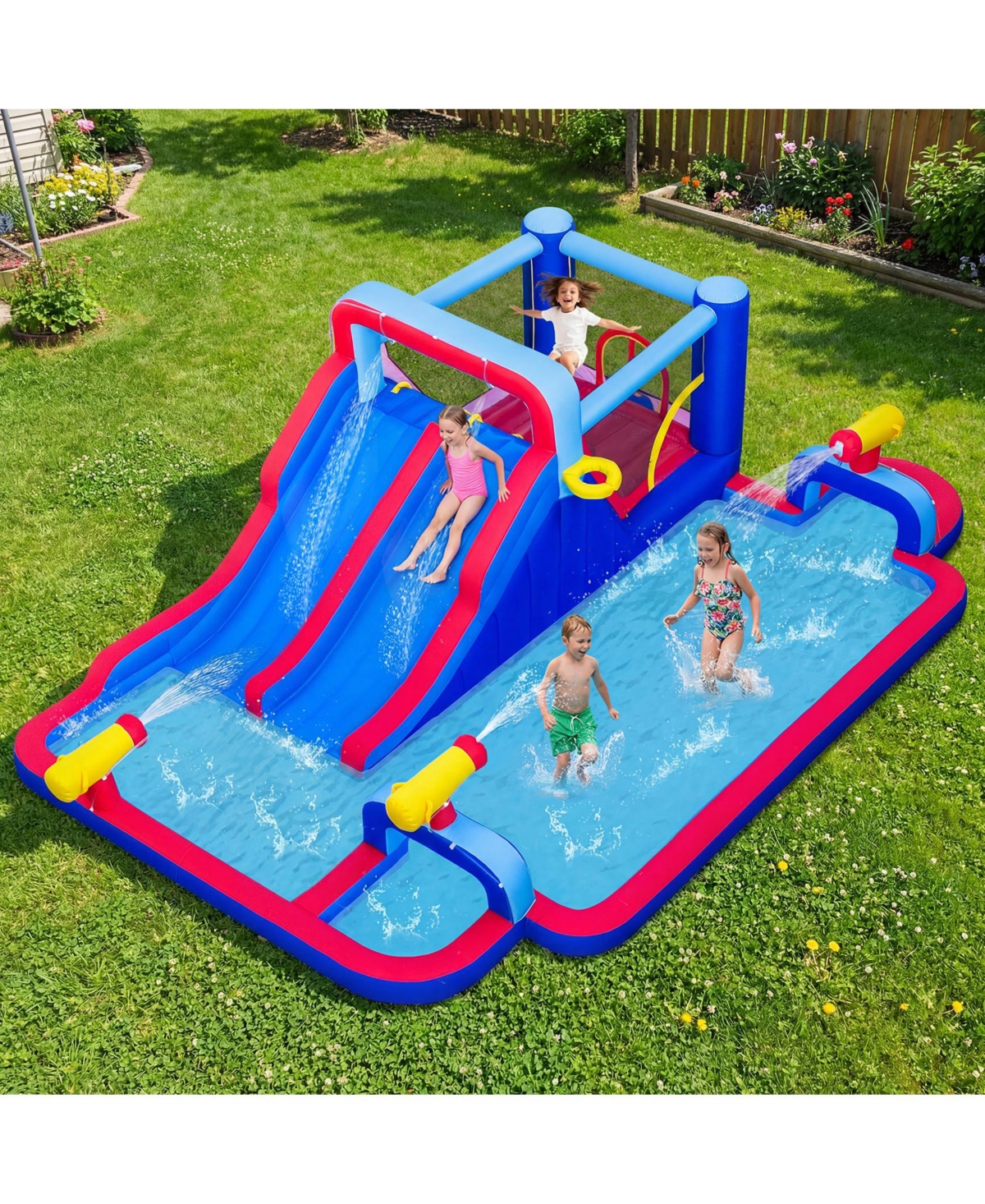 Mecale Inflatable Bounce House with 2 Water Slides & 3 Water Cannons, 680W Blower Included