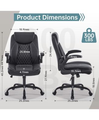 Ergonomic Leather Office Chair with Flip-Up Armrests, Lumbar Support, Swivel & Rocking – Home Office Desk Chair