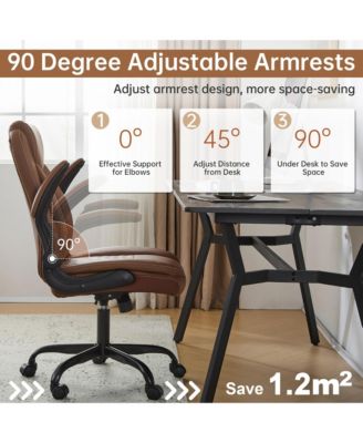 Ergonomic Leather Office Chair with Flip-Up Armrests, Lumbar Support, Swivel & Rocking – Home Office Desk Chair