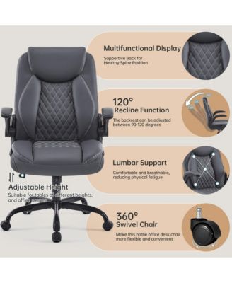 Ergonomic Leather Office Chair with Flip-Up Armrests, Lumbar Support, Swivel & Rocking – Home Office Desk Chair