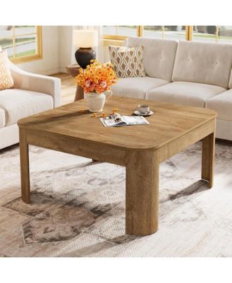 Square Coffee Table, 39.37-Inch Simple Center Table for Living Room, Farmhouse Wooden Cocktail Tea