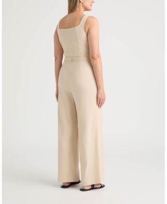 Women's Linen Jumpsuit with Embroidery Detailing