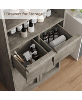 Tall Freestanding Bathroom Cabinet, 51" H, Doors & 2 Drawers, Organizer for Bathroom, Living Room, Kitchen & Pantry, Grey