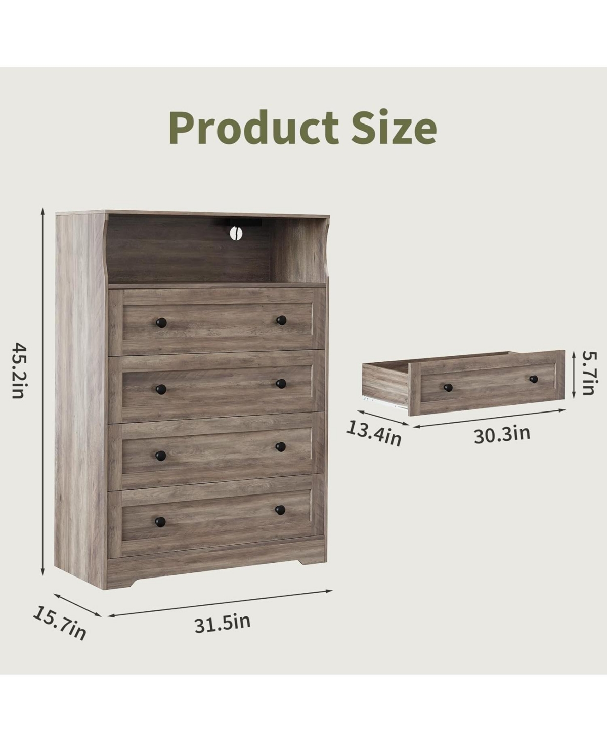 gaomon 4-Drawer Dresser with Charging Station & Led Light, Skinny Vertical Chest with Open Shelf, Bedroom Dresser for Closet