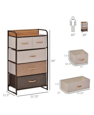 5-Drawer Dresser, Fabric Chest of Drawers, 4-Tier Storage Organizer with Foldable Drawers and Open Shelves for Bedroom and Living Room