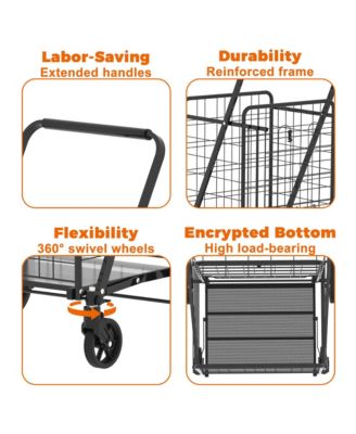 Extra Large Shopping Cart - Heavy Duty Folding Grocery Cart on Wheels with Double Basket and Removable Liner, Lightweight Trolley for Camping