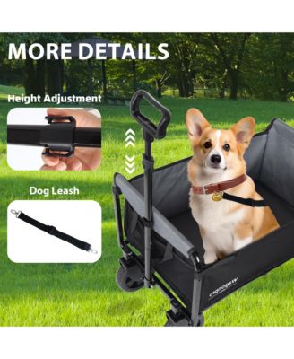 Convertible Folding 4-Wheel Wagon Cart - Heavy Duty Trolley with Bench Seat and Dog Leash, 360 lbs Capacity for Camping, Shopping