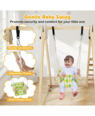 4-in-1 Indoor Jungle Gym with Baby Swing and Climbing Ramp for Toddlers
