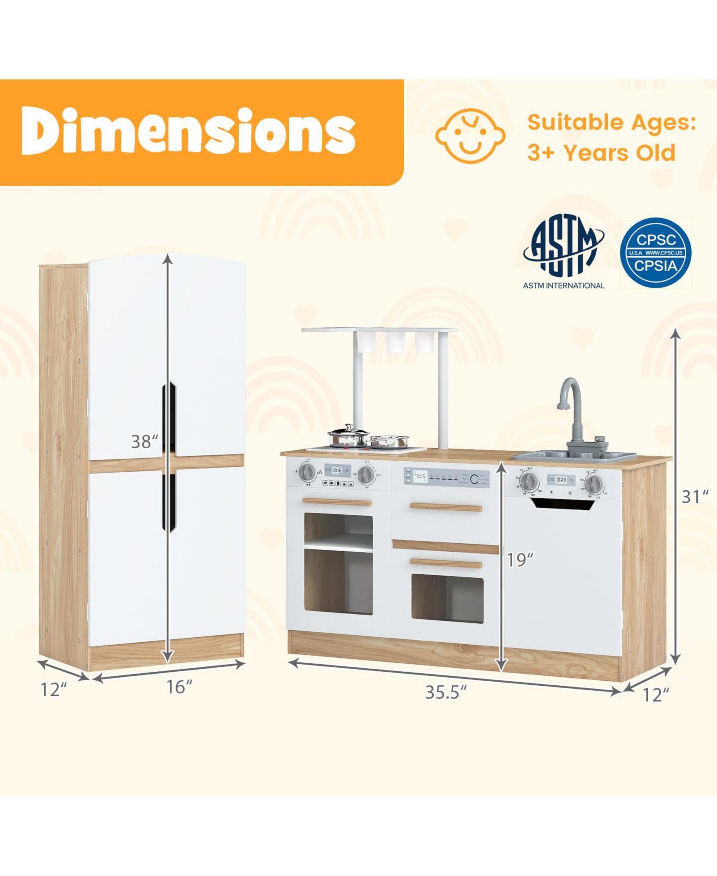 Детский игровой набор Mecale Interactive 2-Piece Wooden Kids' Kitchen Playset, Ages 3+, цвет: Белый — фото 4
