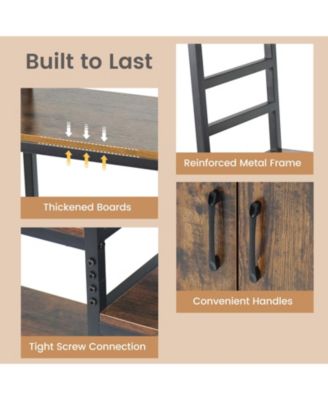 Double Wide 8-Tier Bookshelf with 2-Door Cabinet for Living Room Home Office-Rustic