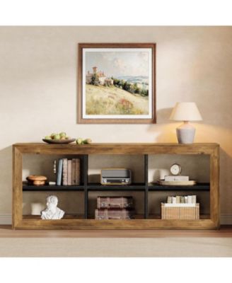 63" TV Stand for Up to 70 Inch TVs, Farmhouse Entertainment Center with 6 Open Storage Cubes, Wooden Media Console TV