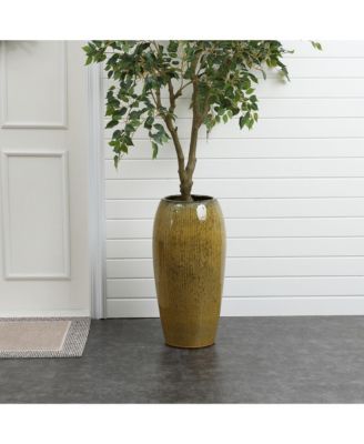 23-Inch Tall Ceramic Planter, Decorative Round Pot for Plants & Flowers