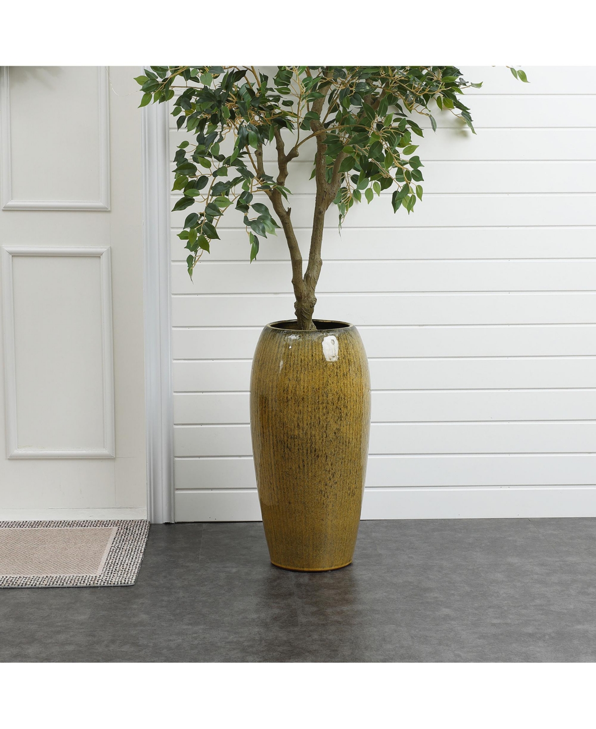 LuxenHome 23-Inch Tall Ceramic Planter, Decorative Round Pot for Plants & Flowers