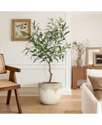 Antique Travertine 15.75" Round Planter, Tapered Pot for Indoor & Outdoor Use