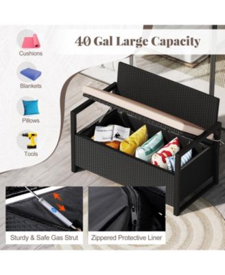 Patio Storage Bench Wicker Loveseat w/ Built-in Storage & Long Seat Cushion Outdoor