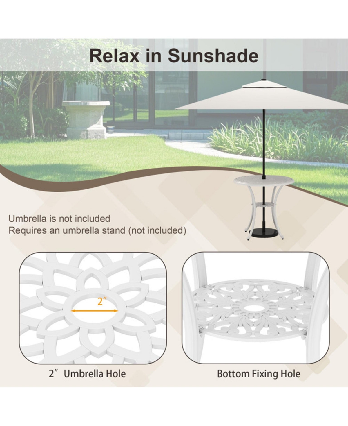 Clihome 31.5" Round Cast Aluminum Patio Table for 4 with 2" Umbrella Hole