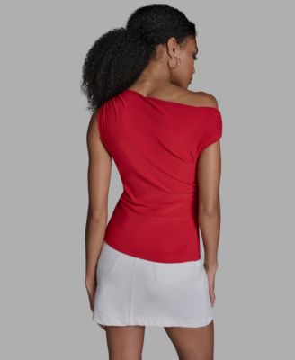 Women's Sleeveless Ruched Boat Neck Top