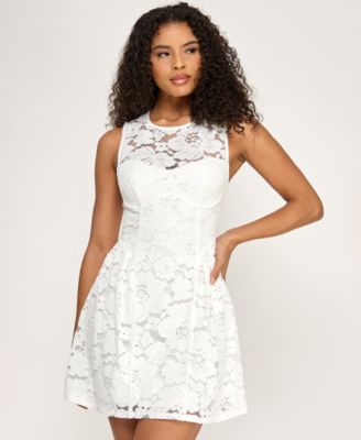 Juniors' Crewneck Shirred Mini Dress