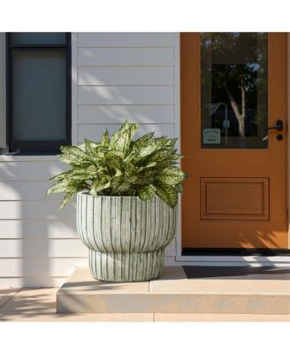 Vintage Distressed 13.4-Inch Tall Round Cement Planter