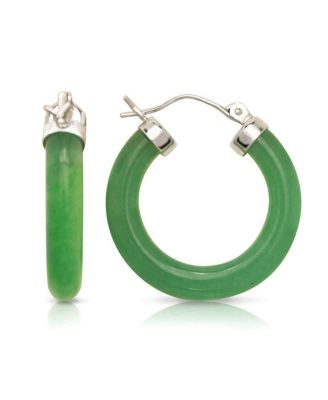 Solid Sterling Silver Simulated  Dyed Jade Hoop Earrings