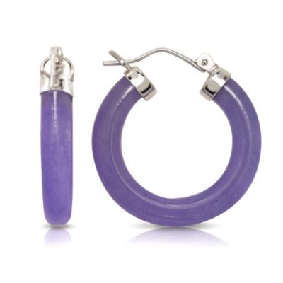 Curata Jewelry Solid Sterling Silver Simulated Dyed Jade Hoop Earrings 26x4mm - Purple 118$