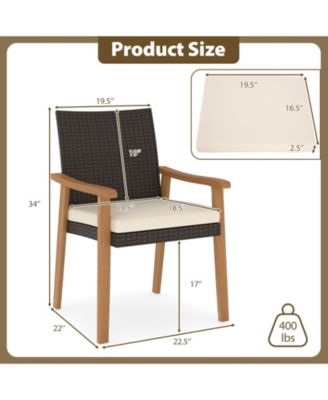 Patio Dining Chair 2 PCS w/Cushion Wood Armrests Metal Frame for Garden