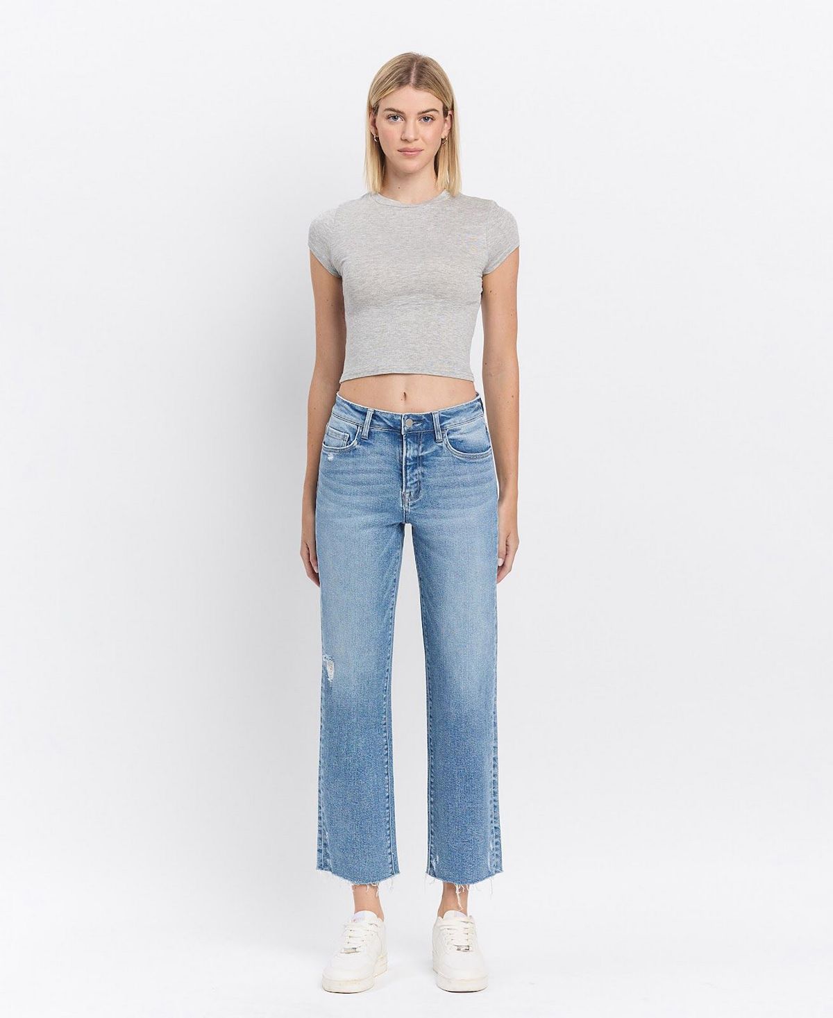 Flying Monkey Women's High Rise Distressed Ankle Straight Jeans view 2 — MAYCSS fashion products