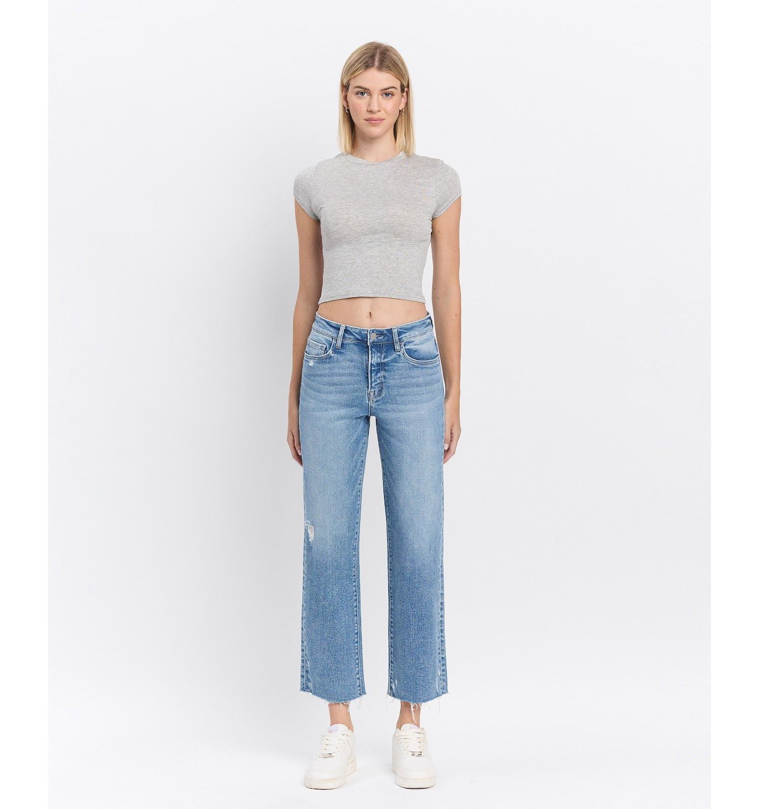Women's High Rise Distressed Ankle Straight Jeans