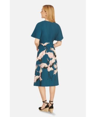 Women's Crane Print Kimono Midi Dress