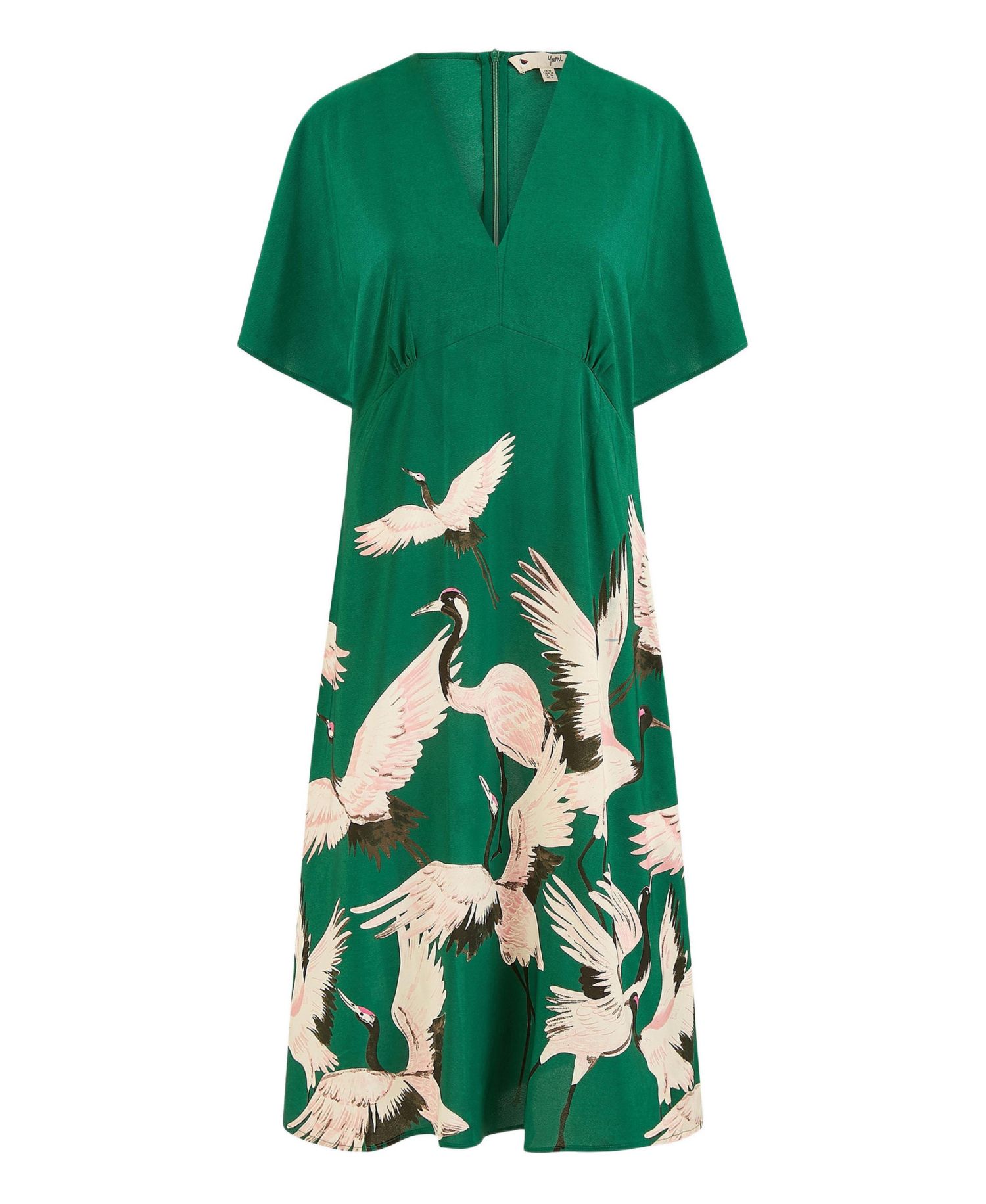 Women's Crane Print Kimono Midi Dress