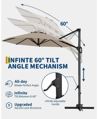 10 ft Cantilever Patio Umbrella with Base, 360  Rotation, Offset Market Sun Shade, Outdoor Deck & Garden, Brown