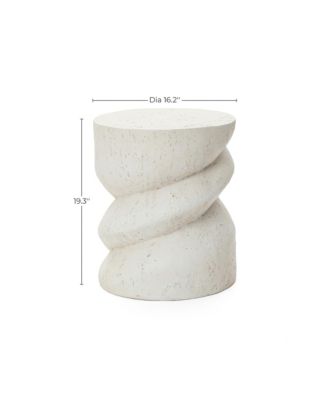 Distressed Round Spiral Outdoor Side Table, 19” MgO Patio Accent