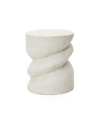 Distressed Round Spiral Outdoor Side Table, 19” MgO Patio Accent