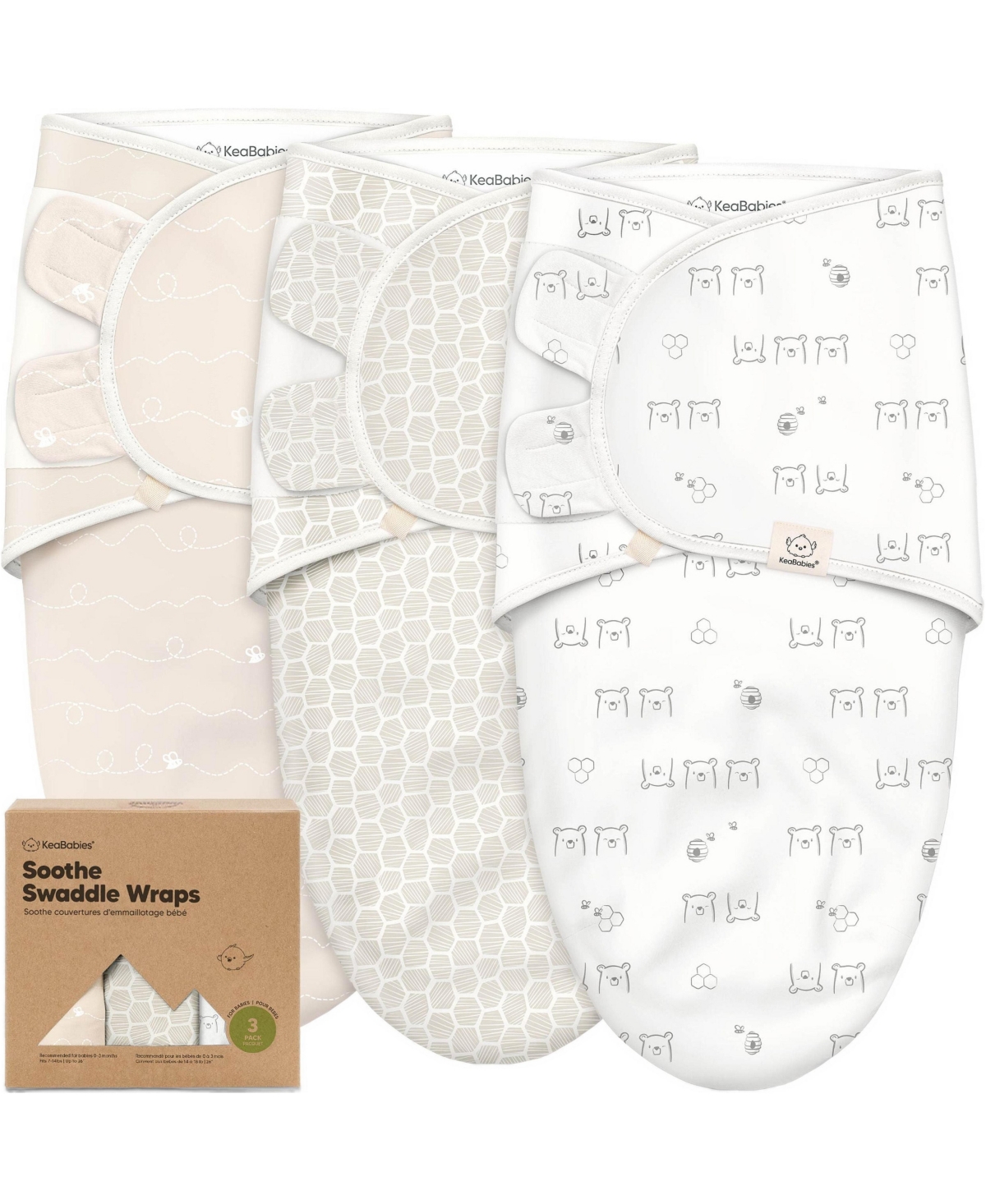 KeaBabies 3pk Soothe Baby Swaddle, Organic Baby Swaddle Sleep Sacks, Newborn, Infant Swaddle Sack - Bumbly