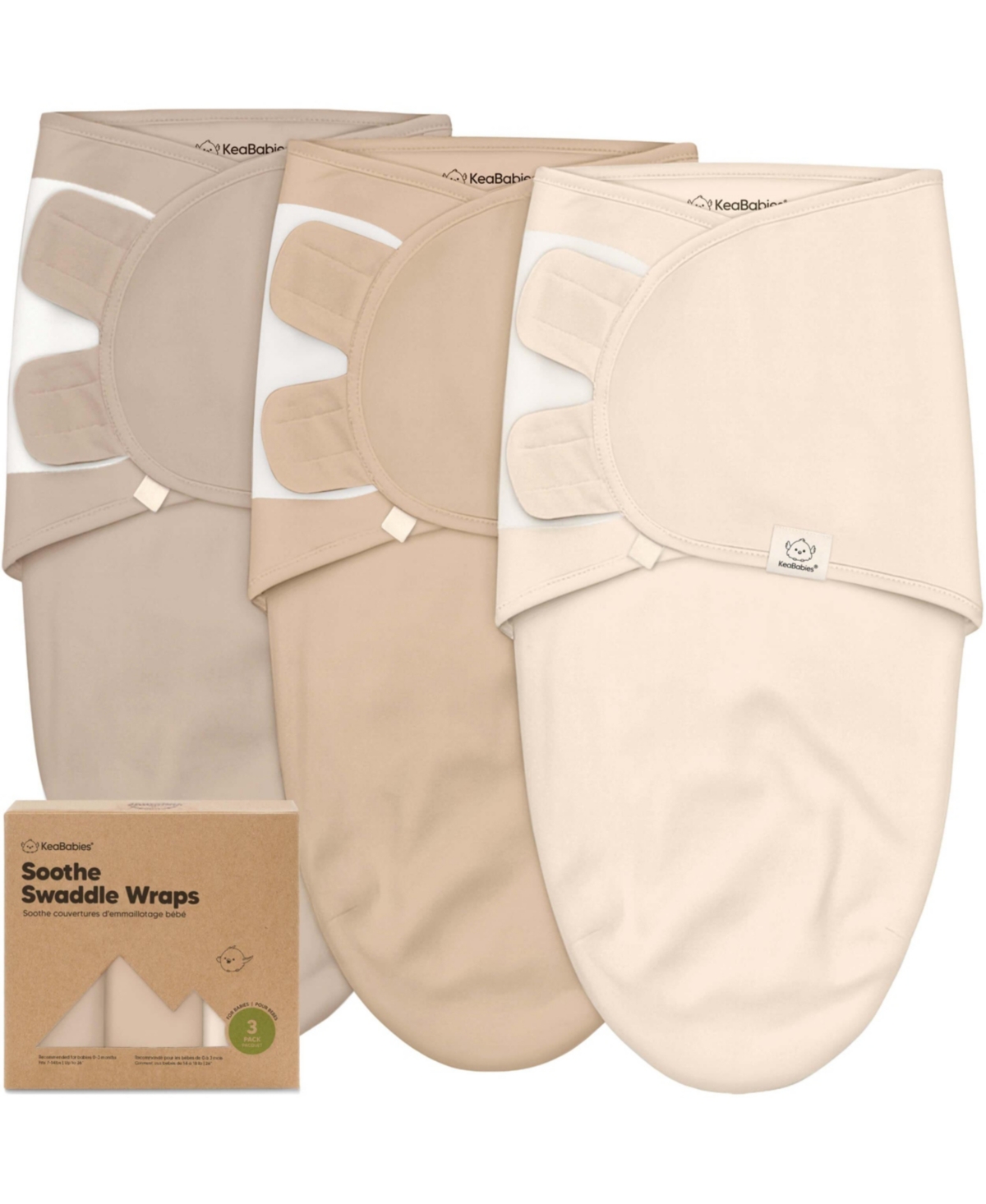 KeaBabies 3pk Soothe Baby Swaddle, Organic Baby Swaddle Sleep Sacks, Newborn, Infant Swaddle Sack - Ecru