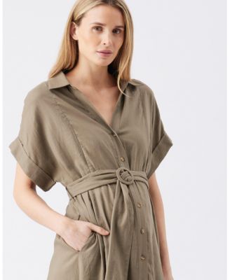 Maternity Ripe Amy Linen Nursing Shirt Dress Olive