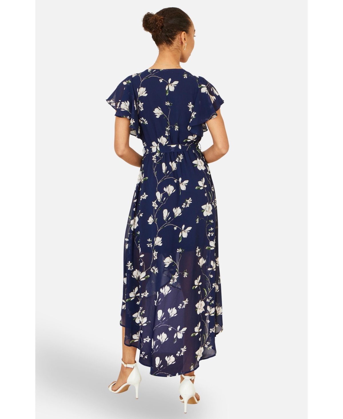 Yumi Women's Floral Frill Hem Wrap Midi Dress
