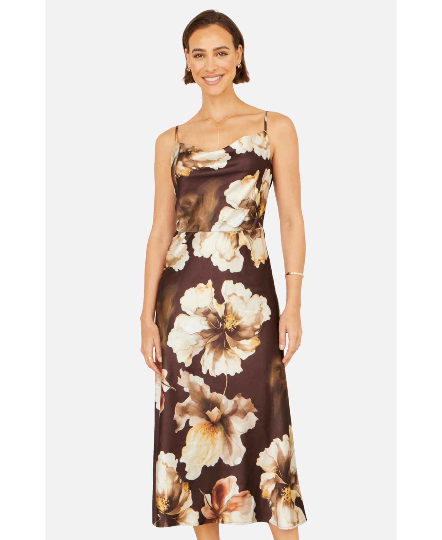 Women's Cowl Neck Satin Floral Dress